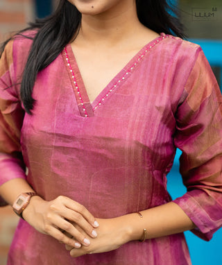 Elegant Tissue Silk Co-ords with Slit