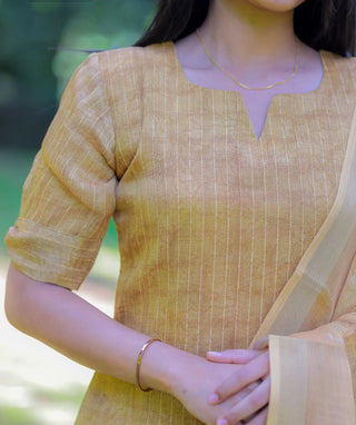 Golden Husk kurti set laid flat