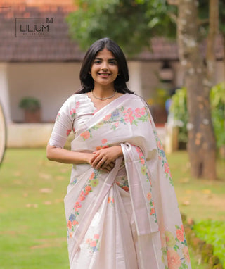 Elegant Kerala Onam Saree in Ivory