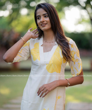 Buttermilk ivory cotton 3-piece kurti set front view