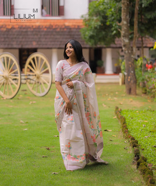 Casual Wear Ivory Onam Saree for Women
