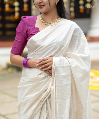 Lightweight muslin silk white saree for women