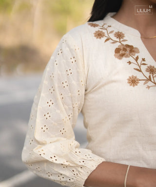 White Khadi Cotton Outfit with Semi Waist Design