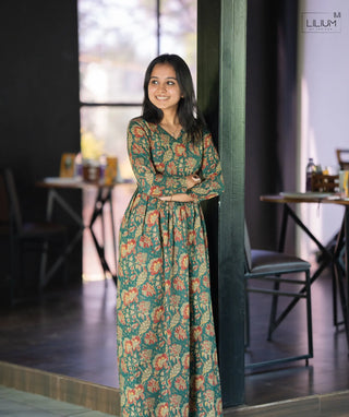 Leafy Charm Cotton Maxi Dress Front View