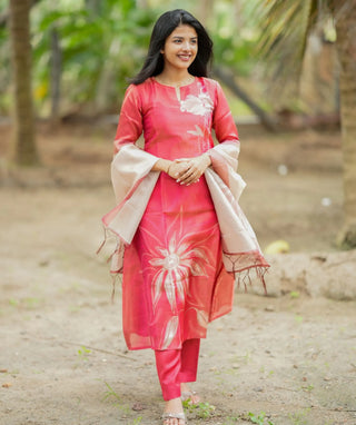 Elegant red kurti set for women with soft lining