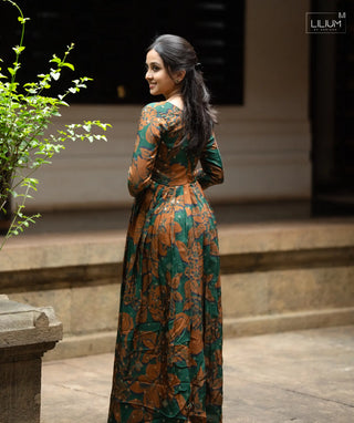 Chic 3/4 Sleeve Tussar Silk Maxi Dress