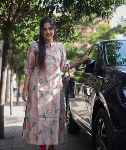 Beige Tussar Kurti✨ - Timeless Sophistication