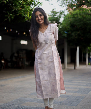 Light Baby Pink Sequin Chanderi Kurti✨ - Subtle Sparkle