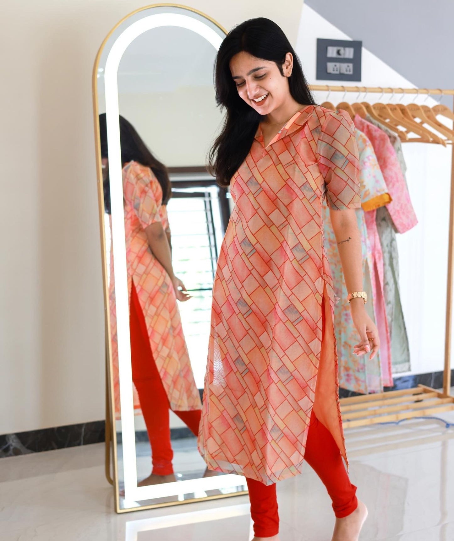 Radiant Orange Organza Kurti