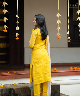 Marigold Muslin Kurti with Lace Detailing