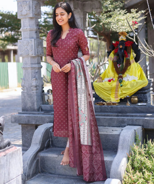 Maroon Muskan - Rose Tinted Kurti with Dupatta