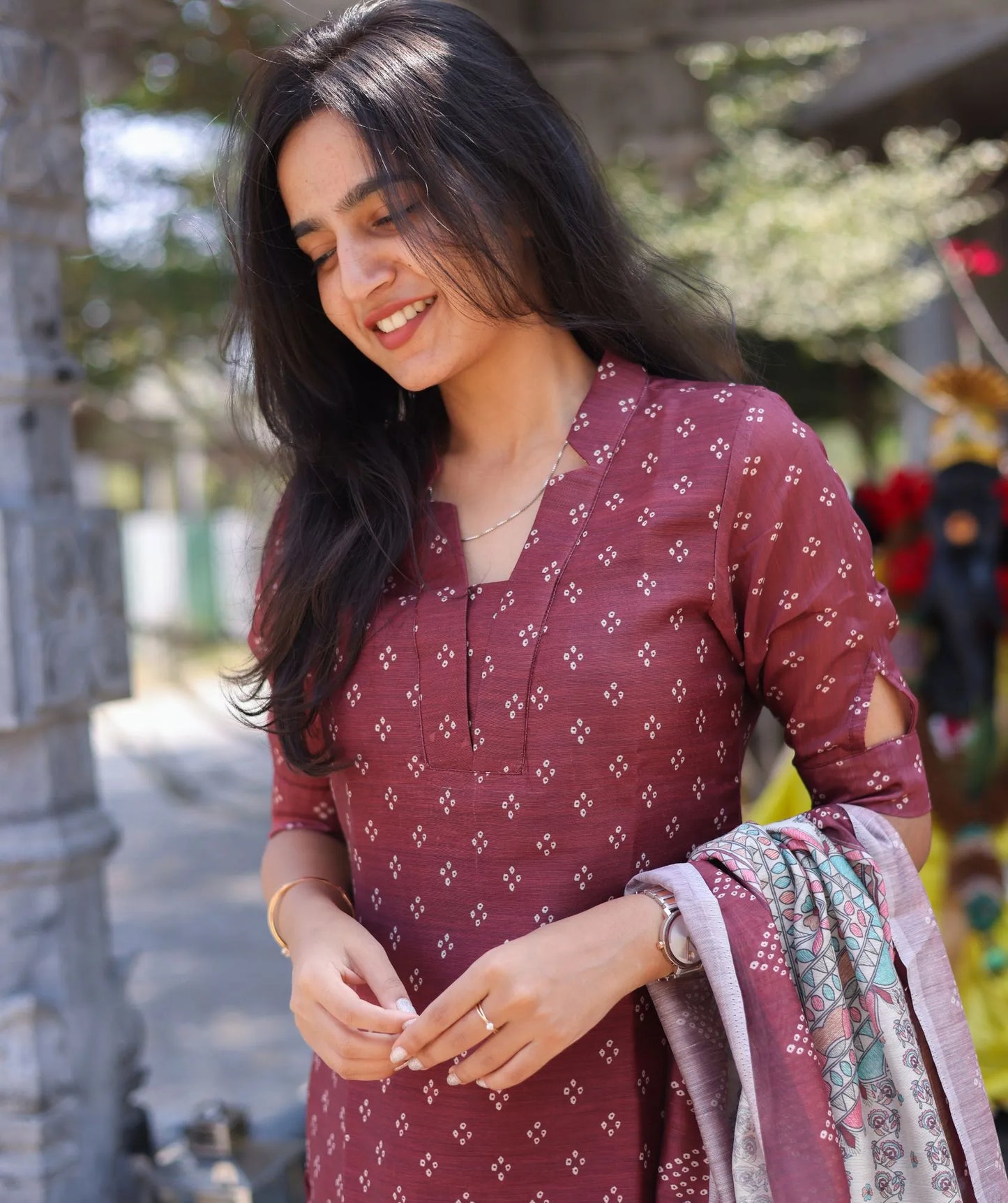 Maroon Muskan - Rose Tinted Kurti with Dupatta