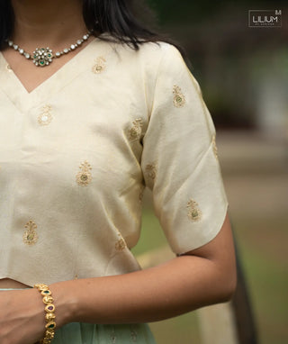 Premium Tissue Silk Crop Top with Elbow Sleeves