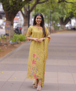 Mirella Dawn Tissue Silk A-Line Kurti with Shawl