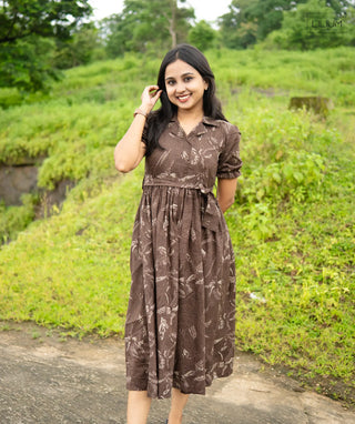 Mocha Trails Cotton Maxi Dress Front View