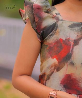 Modal shimmer floral dress sleeve details