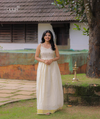Moon Beige Tissue Silk Maxi Dress Front View