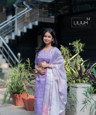 Moonlit Violet tissue silk kurti with shawl