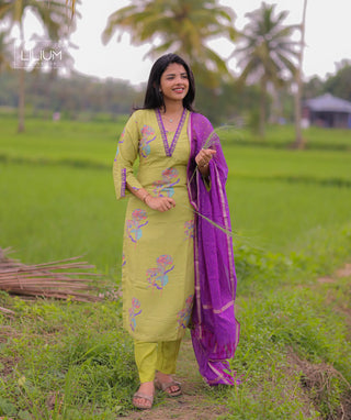 Moss Orchid Muslin Silk 3-Piece Set