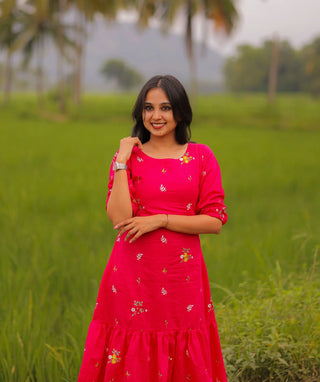 Mul Cotton Pink Maxi Dress with Pockets