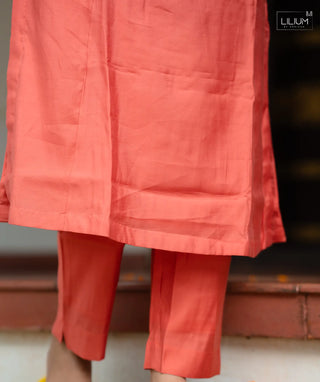 Muslin Coral Kurta with Lace Border