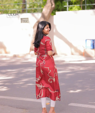 Side slit red kurti with half sleeves