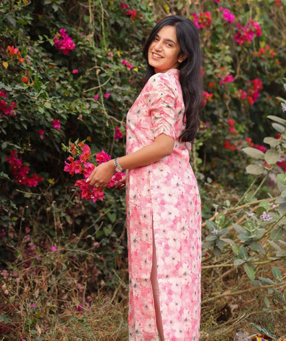 Nurbahar - Pink Floral Printed Kurti