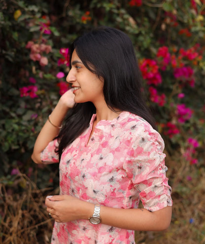 Nurbahar - Pink Floral Printed Kurti