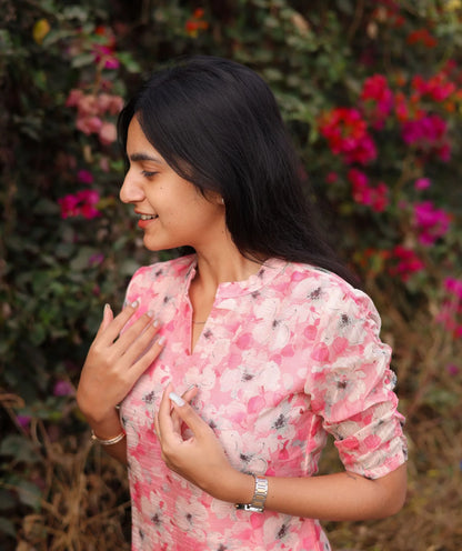 Nurbahar - Pink Floral Printed Kurti