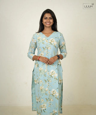Ocean Frost Cotton Kurti Front View