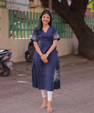 Ocean Whisper A-line cotton kurti front view