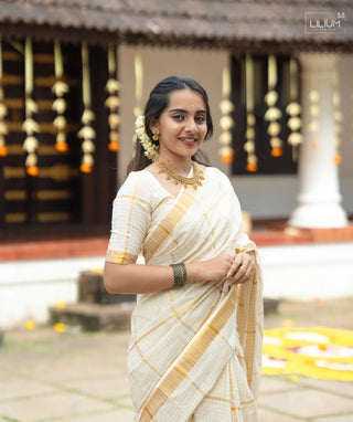 Traditional Kerala saree in white handloom cotton