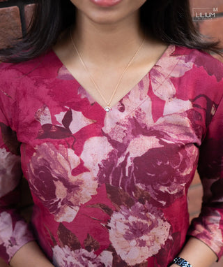 Open-slit red cotton kurti design