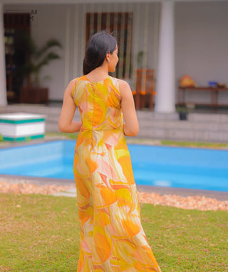 Peach Sunrise maxi dress fabric details