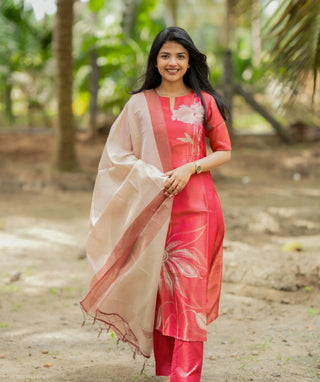 Crimson Bloom tissue silk kurti front view