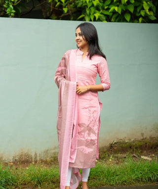 Royal Rose Linen Kurti with Shawl