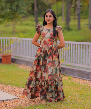 Rustic Garden shimmer maxi dress front view