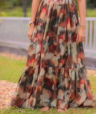 Rustic print butterfly sleeve dress back view