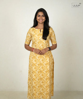 Saffron Citrine Cotton Kurti Front View