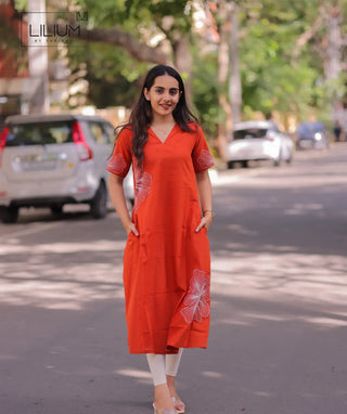Saffron Bloom cotton kurti front view