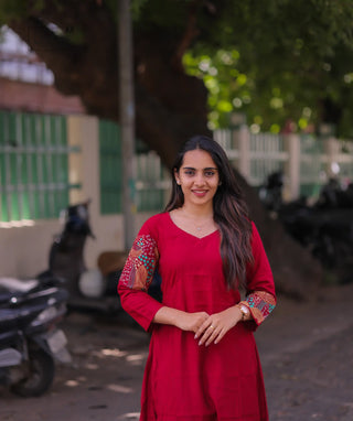 Scarlet Reign linen A-line kurti front view