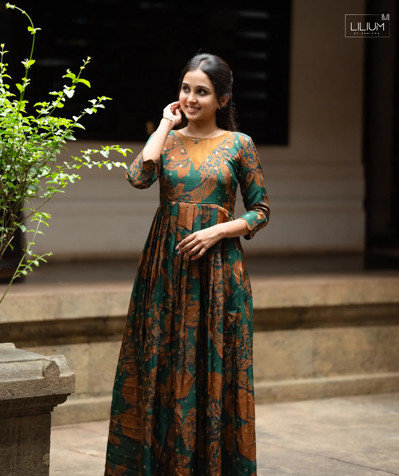 Emerald Tussar Silk Maxi Dress Women 3XL - 44 Emerald Tussar Silk Maxi Dress Women 3XL - 44