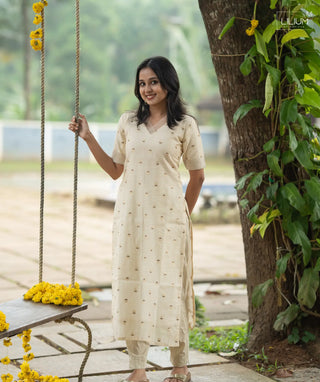 Soft Ecru silk cotton coords set front view