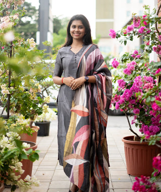 Stormy Onyx muslin kurti front view