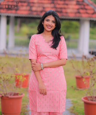 Stylish Cotton Co-ord Set with Gold Butta