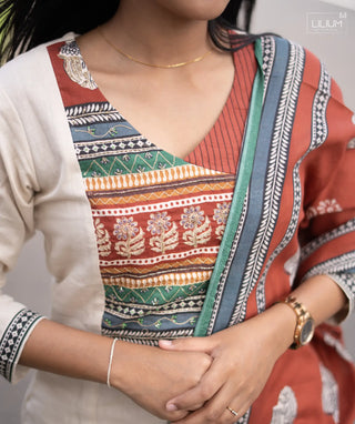 Stylish Clay Cream Cotton Kurti Set with Dupatta