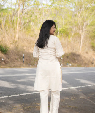 Embroidered Lace Sleeve Khadi Cotton Co-ords Set