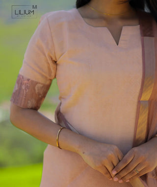 Terracotta Bloom tissue silk kurti with shawl front view