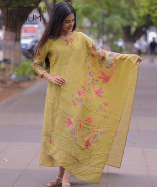 Casual Wear Tissue Silk A-Line Kurti