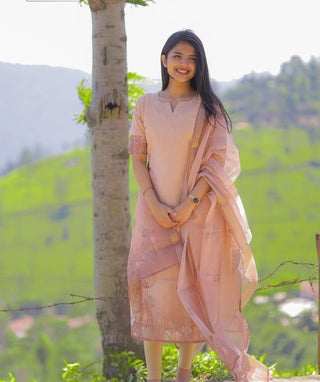 Elbow sleeve kurti in earthy silk fabric